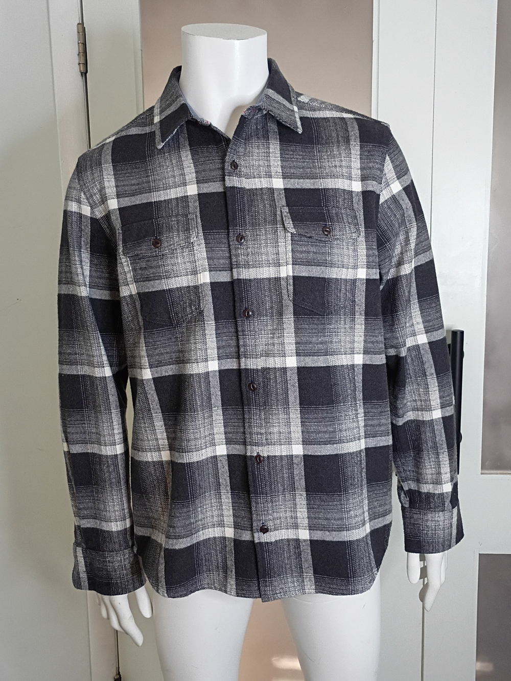 Flag & Anthem Men's Long Sleeve Black & White Plaid Flannel Button-Down Shirt